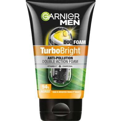 Garnier Men Turbo Bright Anti-Pollution Double Action Black Charcoal Vitamin C Face Wash 100gm