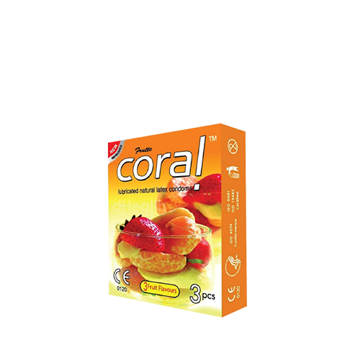 Coral Condom Strawberry Flavoured 3's Pack