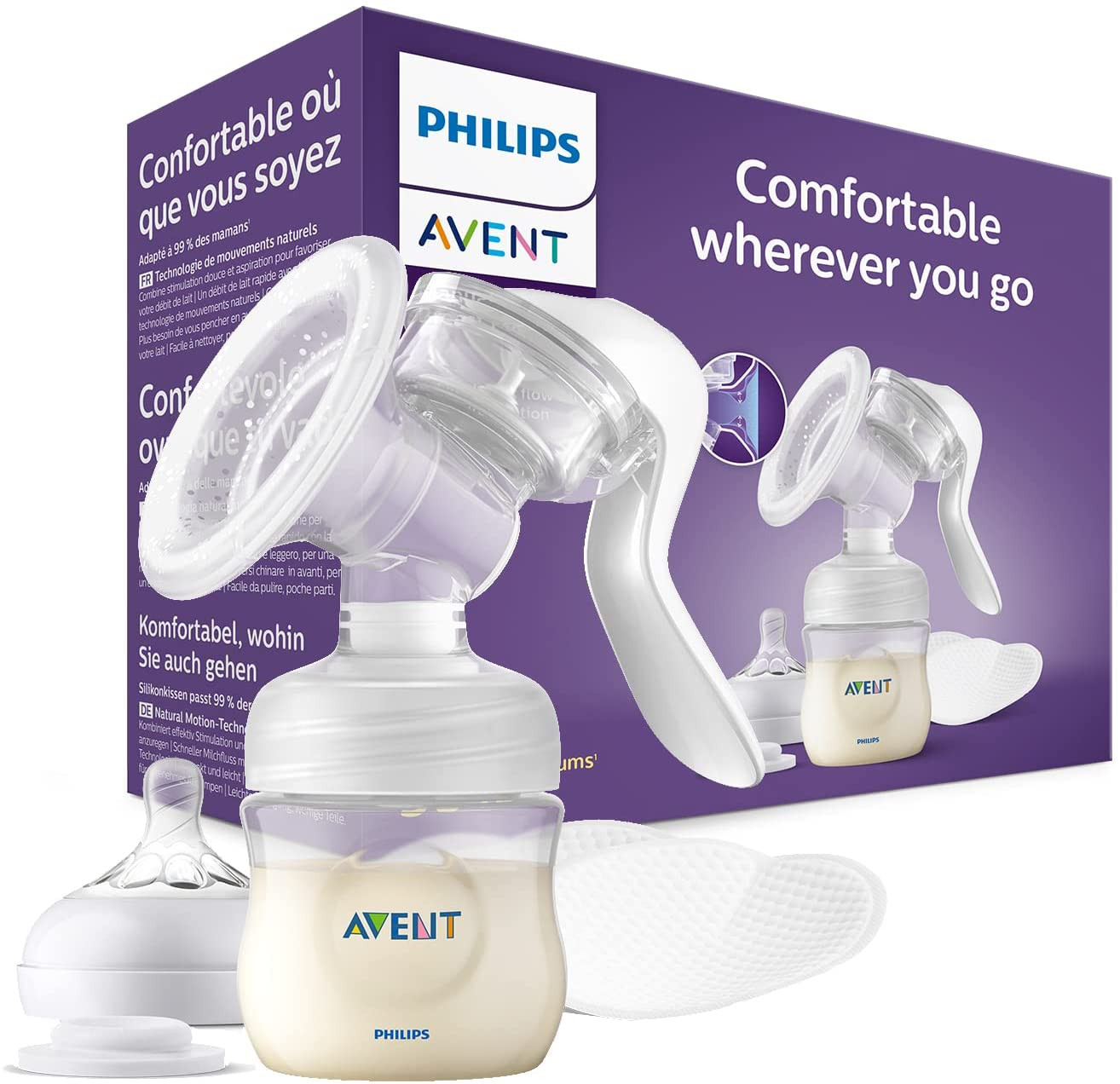Philips Avent Essential Manual Breast Pump SCD417/20 – Soft Silicone Cushion with Petal Massage, Comfortable Hand Expression